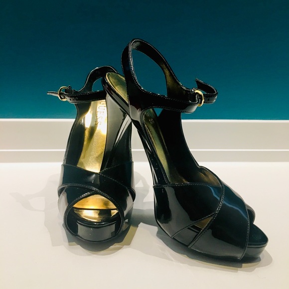 Guess Black Patent Leather Open Toe high heel - Picture 1 of 6